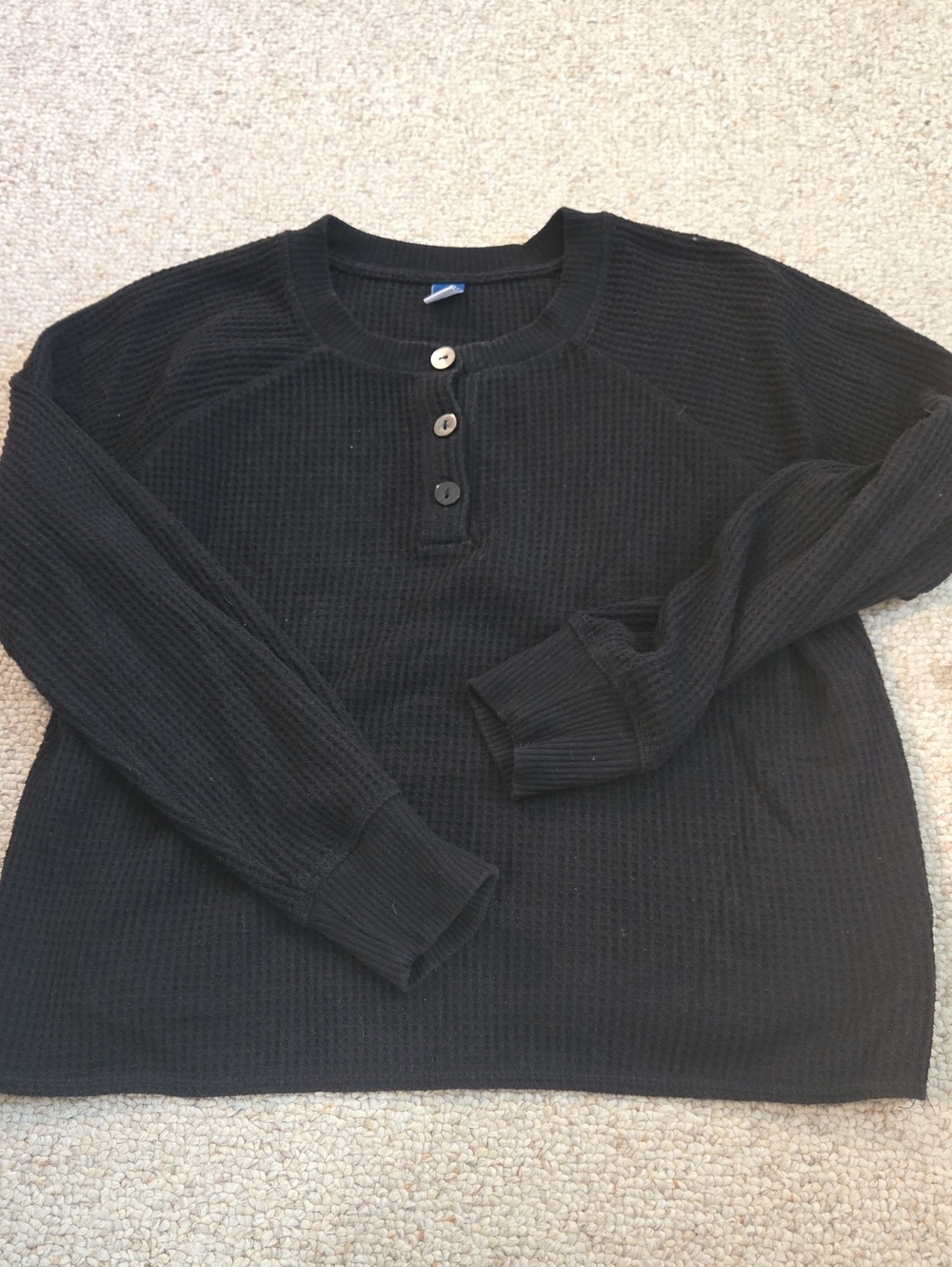 Old Navy Waffle-Knit Henley Top Black Medium